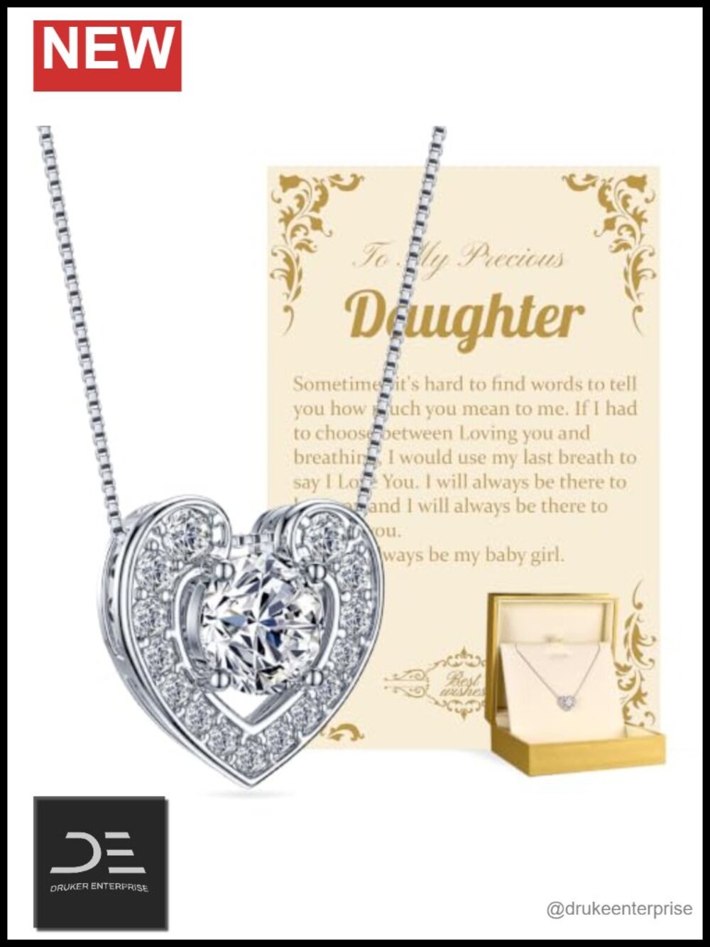Moissanite Heart Pendant Necklace Sterling Silver Daughter Gift